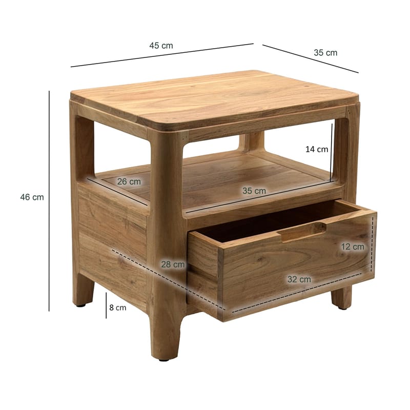Kelira nattbord 45 cm - Varm lysebrun - Møbler - Bord - Avlastningsbord & sidobord - Sengebord & nattbord