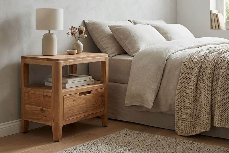 Kelira nattbord 45 cm - Varm lysebrun - Møbler - Bord - Avlastningsbord & sidobord - Sengebord & nattbord