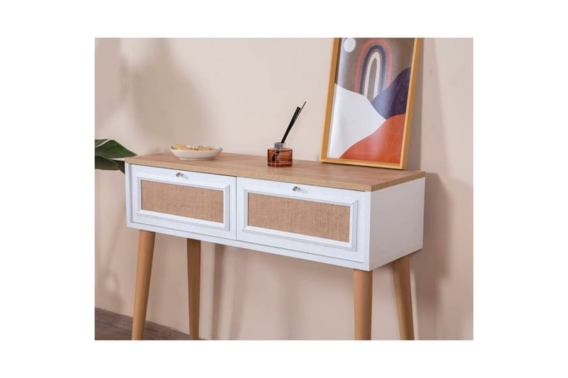 Kommode Jatinder Hvit / Eik - Hvitfarget tre/Mellomfarget tre - Møbler - Bord - Avlastningsbord & sidobord - Lampebord & sidebord