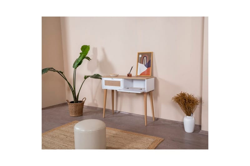 Kommode Jatinder Hvit / Eik - Hvitfarget tre/Mellomfarget tre - Møbler - Bord - Avlastningsbord & sidobord - Lampebord & sidebord