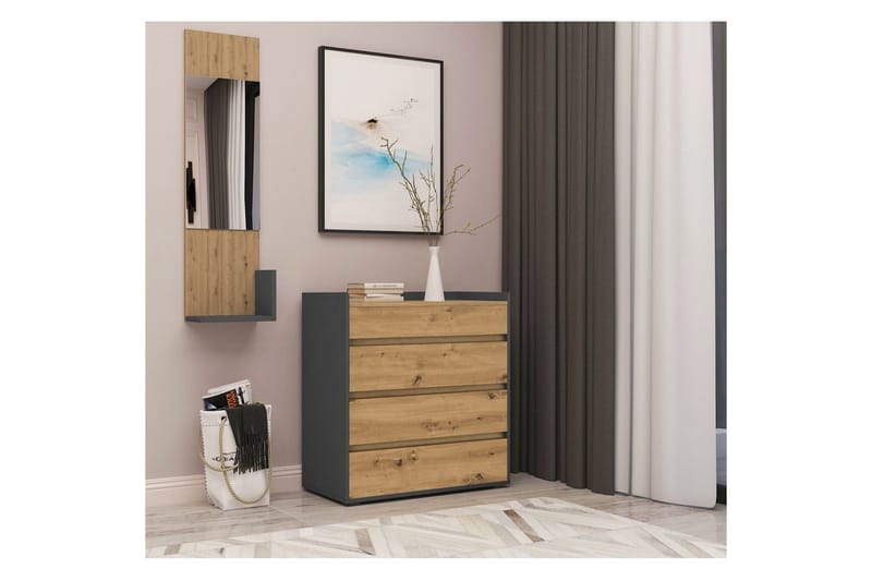 Kommode Kosmo Antrasitt/Eik, 4 skuffer - Antrasitt/Eik, 4 skuffer - Oppbevaring - Oppbevaringsmøbler - Kommode - Entrekommode