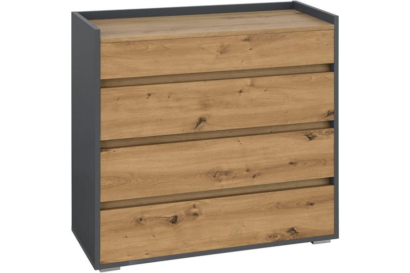 Kommode Kosmo Antrasitt/Eik, 4 skuffer, Antrasitt/Eik, 4 skuffer