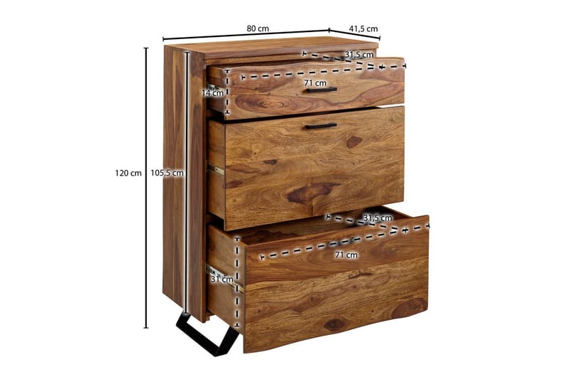 Kommode Wohnling Massivt tre med 5 skuffer trekanthjørne landstil - Møbler - Bord - Avlastningsbord & sidobord - Konsollbord & gangbord