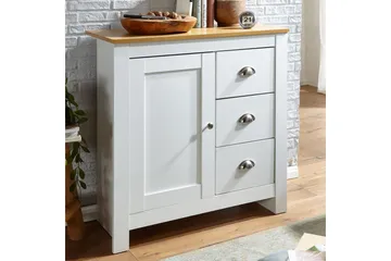 Kommode Wohnling med 3 skuffer 2 dører to-farget hvitt eik landlig stil - Oppbevaring - Oppbevaringsmøbler - Kommode - Entrekommode