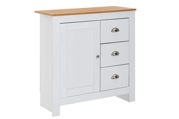 Kommode Wohnling med 3 skuffer 2 dører to-farget hvitt eik landlig stil - Møbler - Bord - Avlastningsbord & sidobord - Konsollbord & gangbord