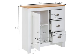 Kommode Wohnling med 3 skuffer 2 dører to-farget hvitt eik landlig stil - Møbler - Bord - Avlastningsbord & sidobord - Konsollbord & gangbord