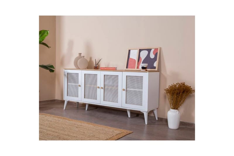 Konsoll Mjudi Hvit / Eik - Hvit / Eik - Møbler - Bord - Avlastningsbord & sidobord - Konsollbord & gangbord