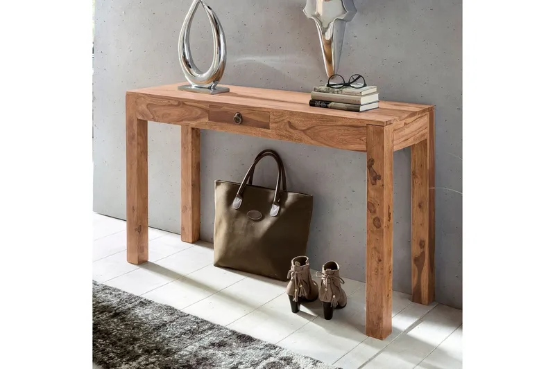 Konsollbord Wohnling massivt tre, 1 skuff, landlig stil Akasie - Akasie - Møbler - Bord - Avlastningsbord & sidobord - Konsollbord & gangbord