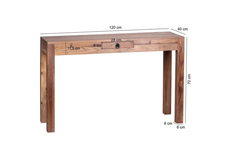 Konsollbord Wohnling massivt tre, 1 skuff, landlig stil Akasie - Akasie - Møbler - Bord - Avlastningsbord & sidobord - Konsollbord & gangbord