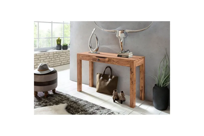 Konsollbord Wohnling massivt tre, 1 skuff, landlig stil Akasie - Akasie - Møbler - Bord - Avlastningsbord & sidobord - Konsollbord & gangbord