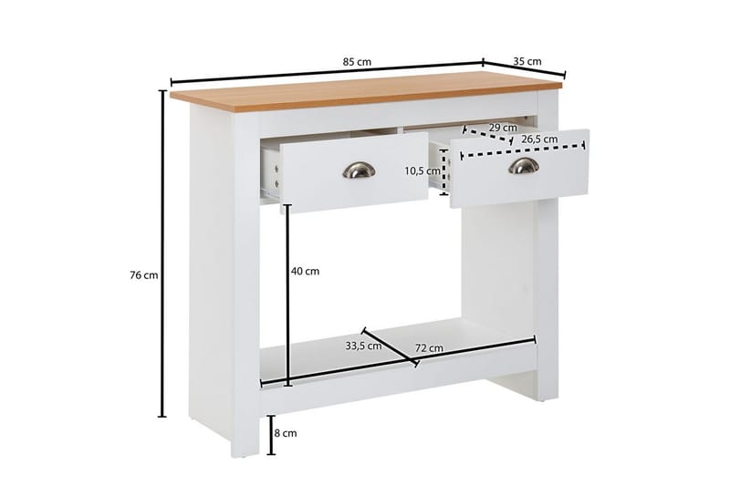 Konsollbord Wohnling Massivt tre eik tofarget 85 cm 2 skuffer moderne husstil - Møbler - Bord - Avlastningsbord & sidobord - Konsollbord & gangbord