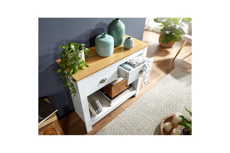 Konsollbord Wohnling Massivt tre eik tofarget 85 cm 2 skuffer moderne husstil - Møbler - Bord - Avlastningsbord & sidobord - Konsollbord & gangbord