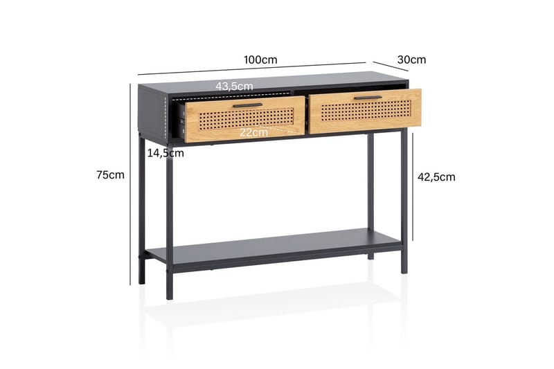 Konsollbord Wohnling Solid tre 100 cm 2 skuffer industriell stil Wienerflett - Møbler - Bord - Avlastningsbord & sidobord - Konsollbord & gangbord