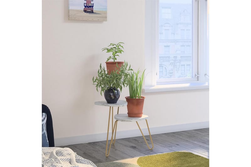 AtHena Sidebord 55 cm Marmorlook/Hvit/Messing - Novogratz - Møbler - Bord - Avlastningsbord & sidobord - Lampebord & sidebord