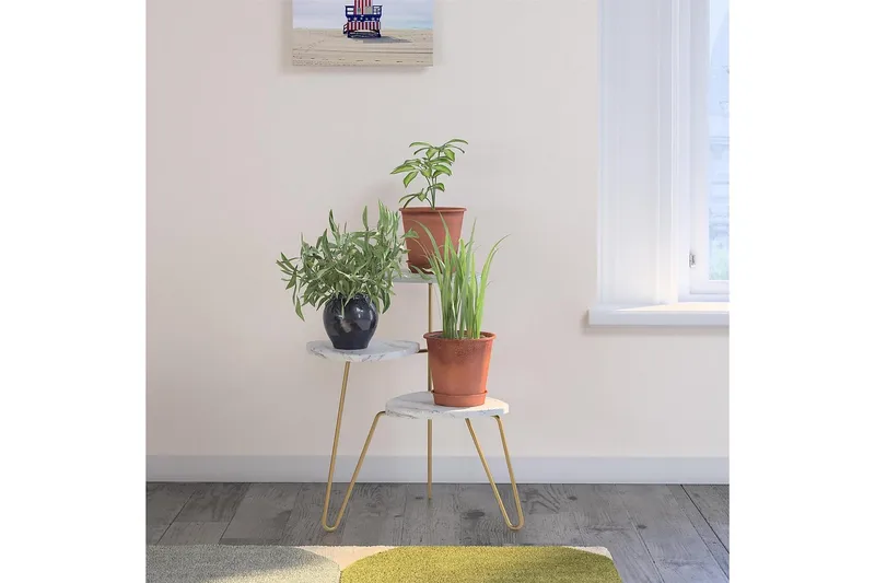 AtHena Sidebord 55 cm Marmorlook/Hvit/Messing - Novogratz - Møbler - Bord - Avlastningsbord & sidobord - Lampebord & sidebord