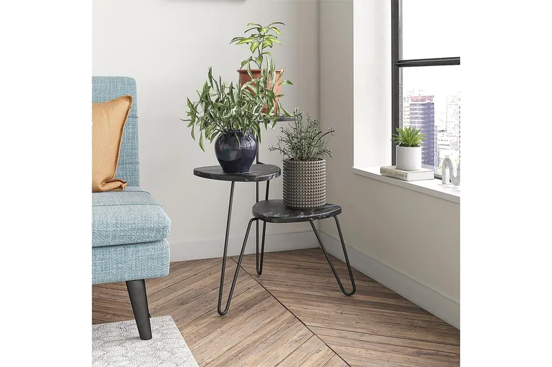 AtHena Sidebord 55 cm Marmorlook/Svart - Novogratz - Møbler - Bord - Avlastningsbord & sidobord - Lampebord & sidebord