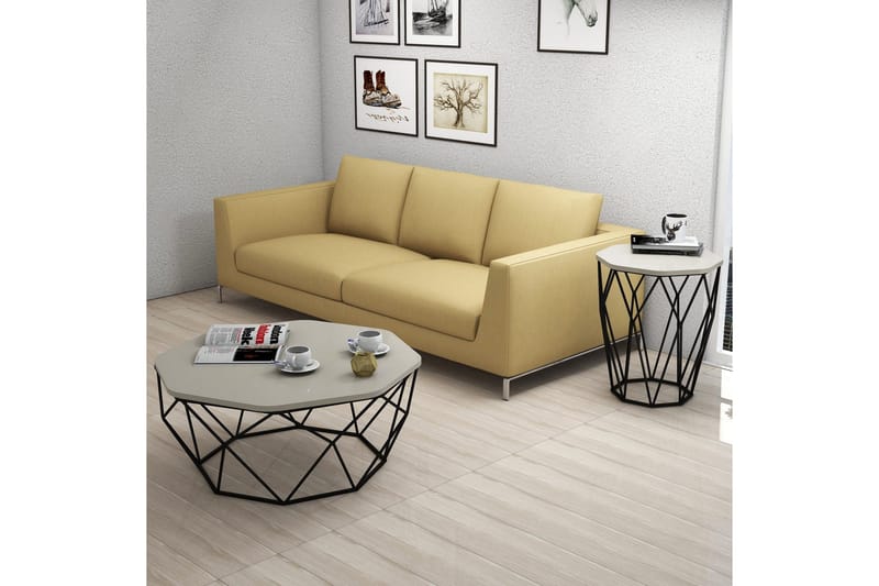 Bojana Sidebord Rundt 46 cm - Beige/Svart - Møbler - Bord - Avlastningsbord & sidobord - Lampebord & sidebord