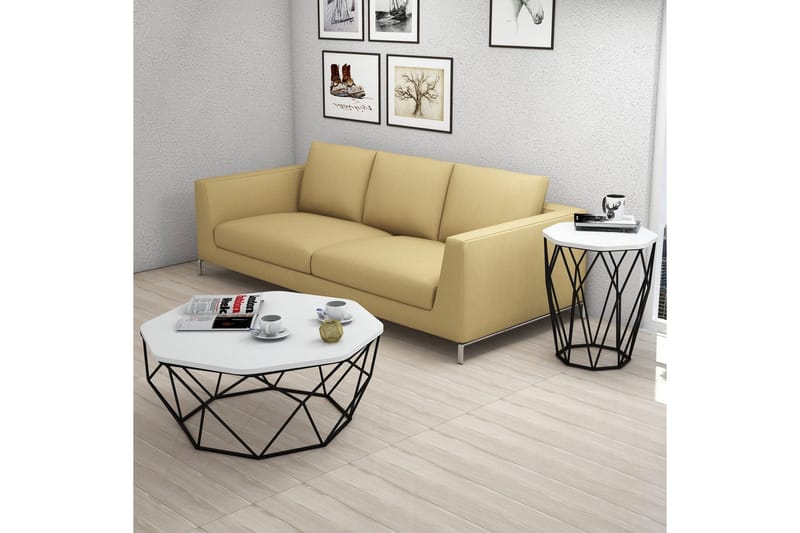 Bojana Sidebord Rundt 46 cm - Hvit/Svart - Møbler - Bord - Avlastningsbord & sidobord - Lampebord & sidebord