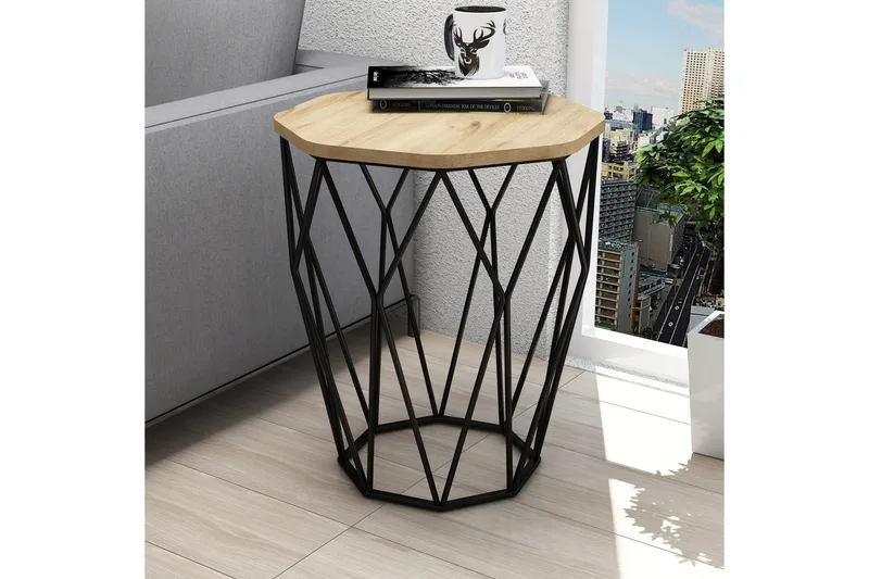 Bojana Sidebord Rundt 46 cm - Natur/Svart - Møbler - Bord - Avlastningsbord & sidobord - Lampebord & sidebord