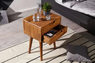 Eshott Nattbord 47 cm med Oppbevaring og Skuffer i Tre - Brun - Møbler - Bord - Avlastningsbord & sidobord - Sengebord & nattbord