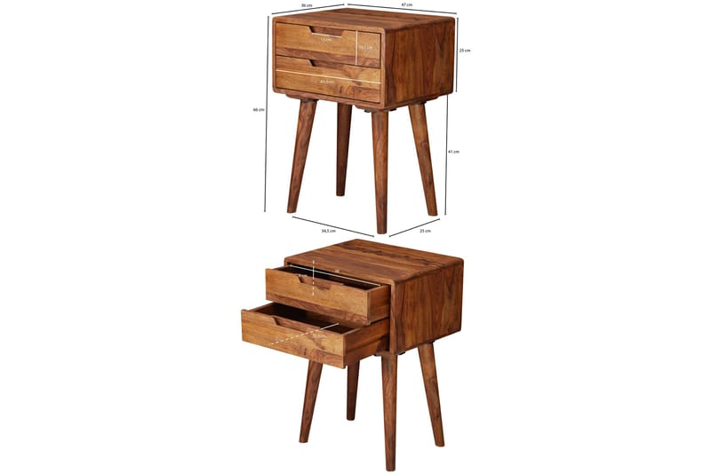 Eshott Nattbord 47 cm med Oppbevaring og Skuffer i Tre - Brun - Møbler - Bord - Avlastningsbord & sidobord - Sengebord & nattbord