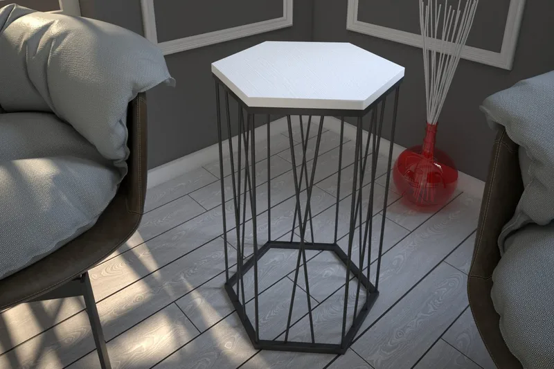 Falan Sidebord 40 cm Heksagon - Hvit/Svart - Møbler - Bord - Avlastningsbord & sidobord - Lampebord & sidebord