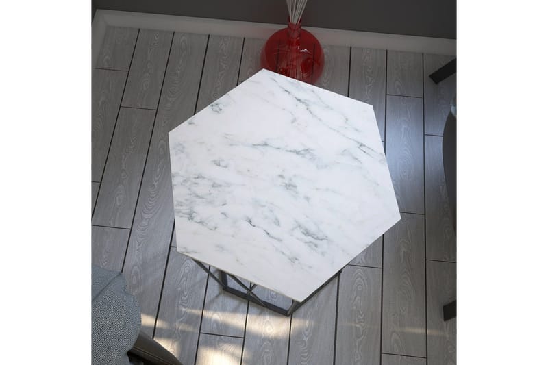 Falan Sidebord 40 cm Heksagon Marmormønster - Hvit/Svart - Møbler - Bord - Avlastningsbord & sidobord - Lampebord & sidebord