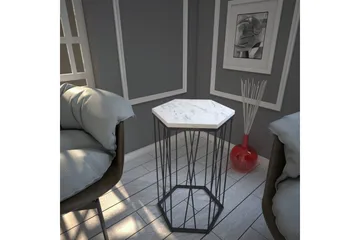 Falan Sidebord 40 cm Heksagon Marmormønster - Hvit/Svart - Møbler - Bord - Avlastningsbord & sidobord - Lampebord & sidebord