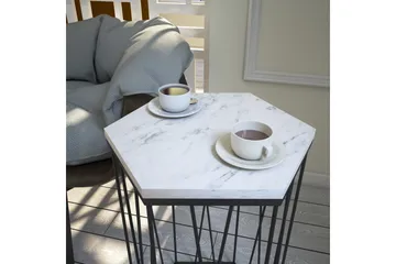 Falan Sidebord 40 cm Heksagon Marmormønster - Hvit/Svart - Møbler - Bord - Avlastningsbord & sidobord - Lampebord & sidebord