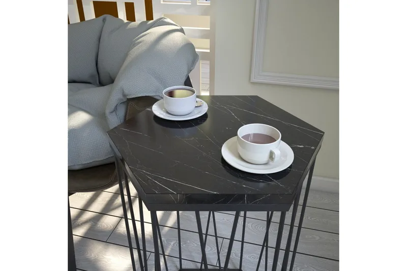 Falan Sidebord 40 cm Sekskant Marmormønster - Svart - Møbler - Bord - Avlastningsbord & sidobord - Lampebord & sidebord
