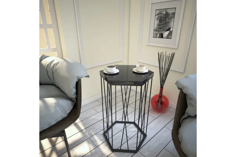 Falan Sidebord 40 cm Sekskant Marmormønster - Svart - Møbler - Bord - Avlastningsbord & sidobord - Lampebord & sidebord