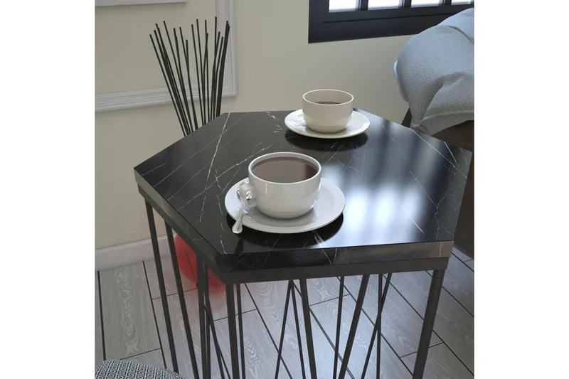 Falan Sidebord 40 cm Sekskant Marmormønster - Svart - Møbler - Bord - Avlastningsbord & sidobord - Lampebord & sidebord