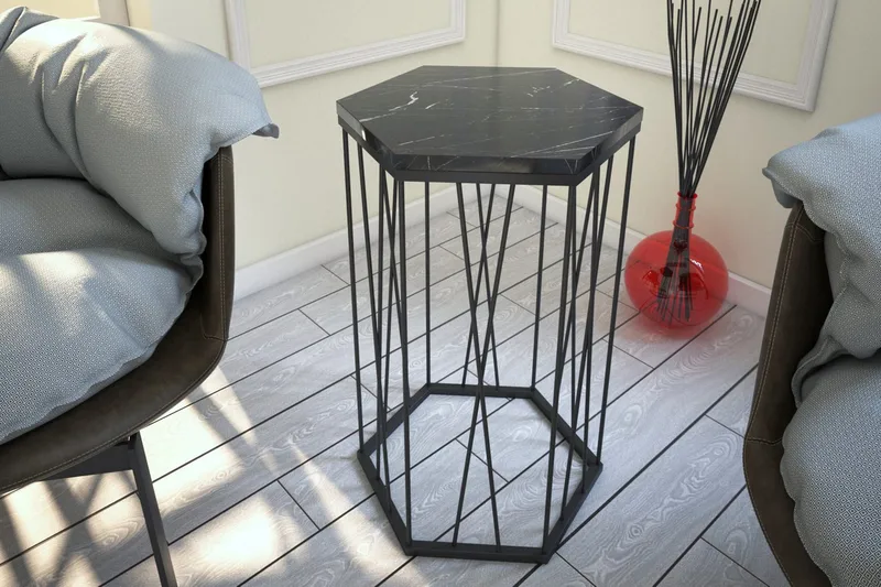 Falan Sidebord 40 cm Sekskant Marmormønster - Svart - Møbler - Bord - Avlastningsbord & sidobord - Lampebord & sidebord