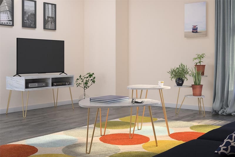 Sidebord AtHena 55 cm Marmorlook/Hvit/Messing - Novogratz - Møbler - Bord - Avlastningsbord & sidobord - Lampebord & sidebord