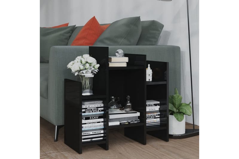 Sideskap høyglans svart 60x26x60 cm sponplate - Svart - Lampebord & sidebord - Brettbord og småbord