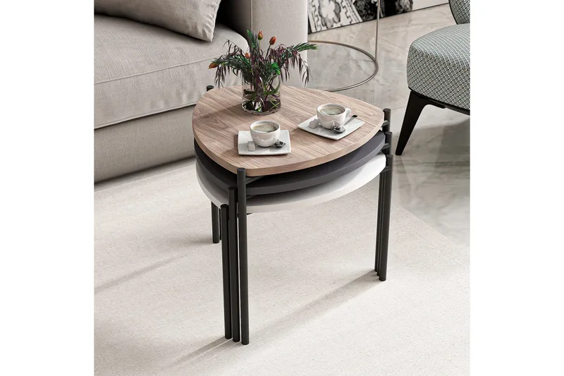 Lenny Settbord - Hvit/Antrasitt/Valnøtt - Møbler - Bord - Avlastningsbord & sidobord - Settbord