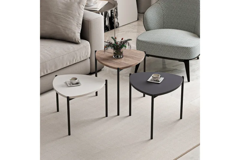 Lenny Settbord - Hvit/Antrasitt/Valnøtt - Møbler - Bord - Avlastningsbord & sidobord - Settbord