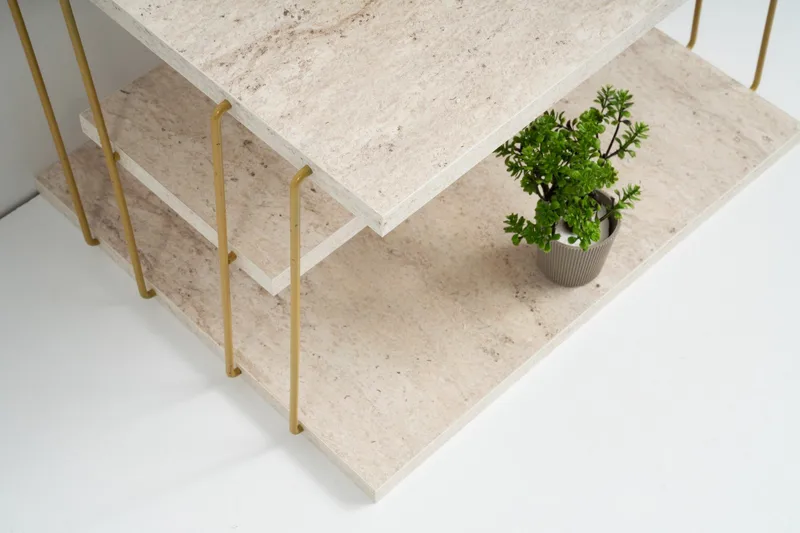 Lifon Sidebord 50 cm - Gull/Marmor - Møbler - Bord - Avlastningsbord & sidobord - Lampebord & sidebord