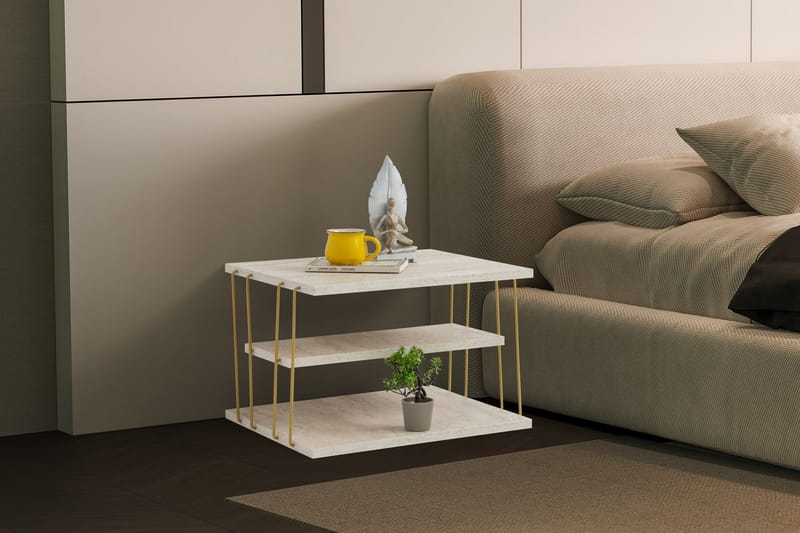 Lifon Sidebord 50 cm - Gull/Marmor - Møbler - Bord - Avlastningsbord & sidobord - Brettbord og småbord