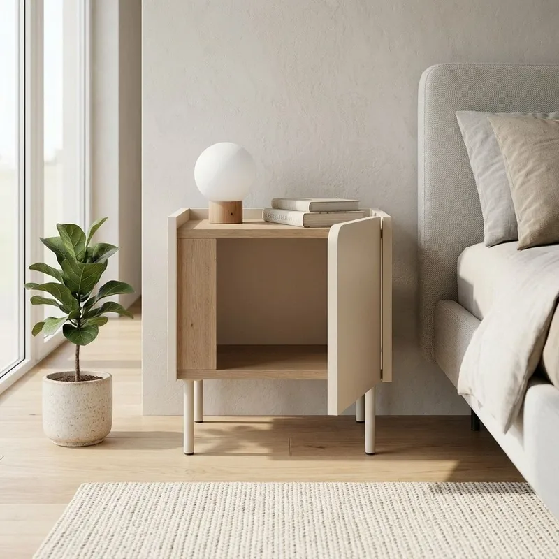 Lomar Nattbord 45,5x47,8x35 cm - Naturlig eik sandstein - Møbler - Bord - Avlastningsbord & sidobord - Sengebord & nattbord
