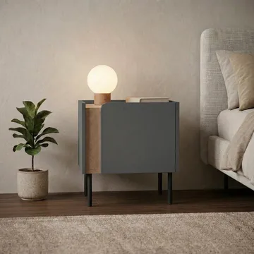 Lomar Nattbord 45,5x47,8x35 cm - Naturlig eik/Antrasitt/Svart - Møbler - Bord - Avlastningsbord & sidobord - Sengebord & nattbord