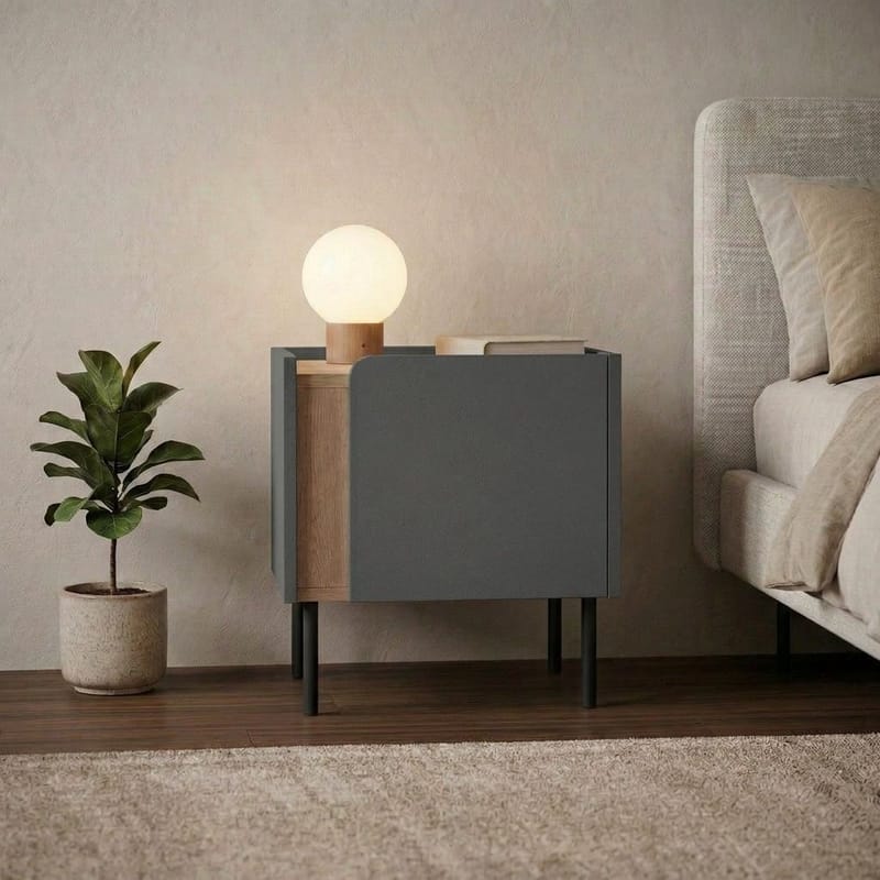 Lomar Nattbord 45,5x47,8x35 cm - Naturlig eik/Antrasitt/Svart - Møbler - Bord - Avlastningsbord & sidobord - Sengebord & nattbord