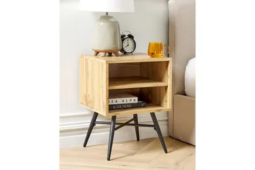 Lubock Nattbord 40 cm i Tre med Eikeutseende og Oppbevaring - Lysebrun - Møbler - Bord - Avlastningsbord & sidobord - Sengebord & nattbord
