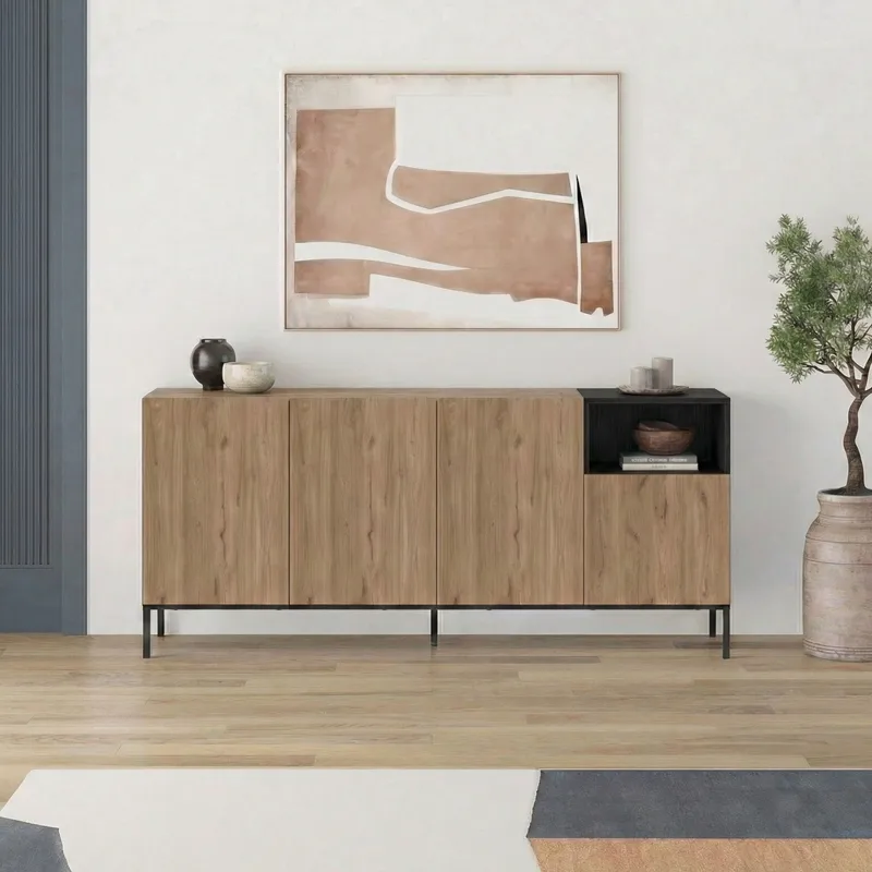 Morlen Konsoll 180x80x41,8 cm - Natural Oak, Wood Black, Sandstone - Møbler - Bord - Avlastningsbord & sidobord - Konsollbord & gangbord