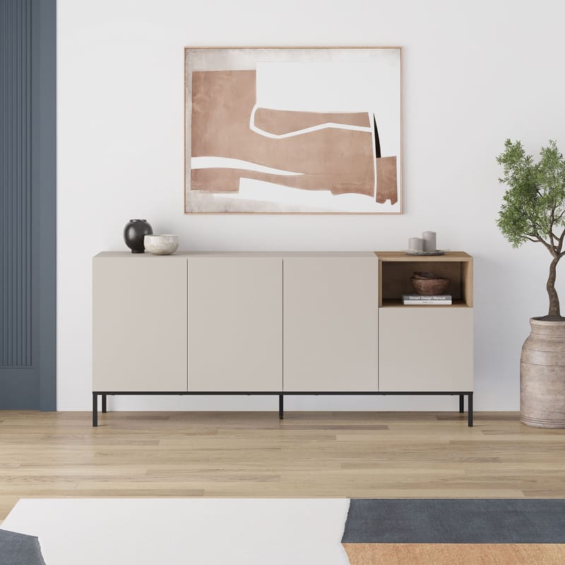 Morlen Konsoll 180x80x41,8 cm - Sandstone, Natural Oak, Black - Møbler - Bord - Avlastningsbord & sidobord - Konsollbord & gangbord