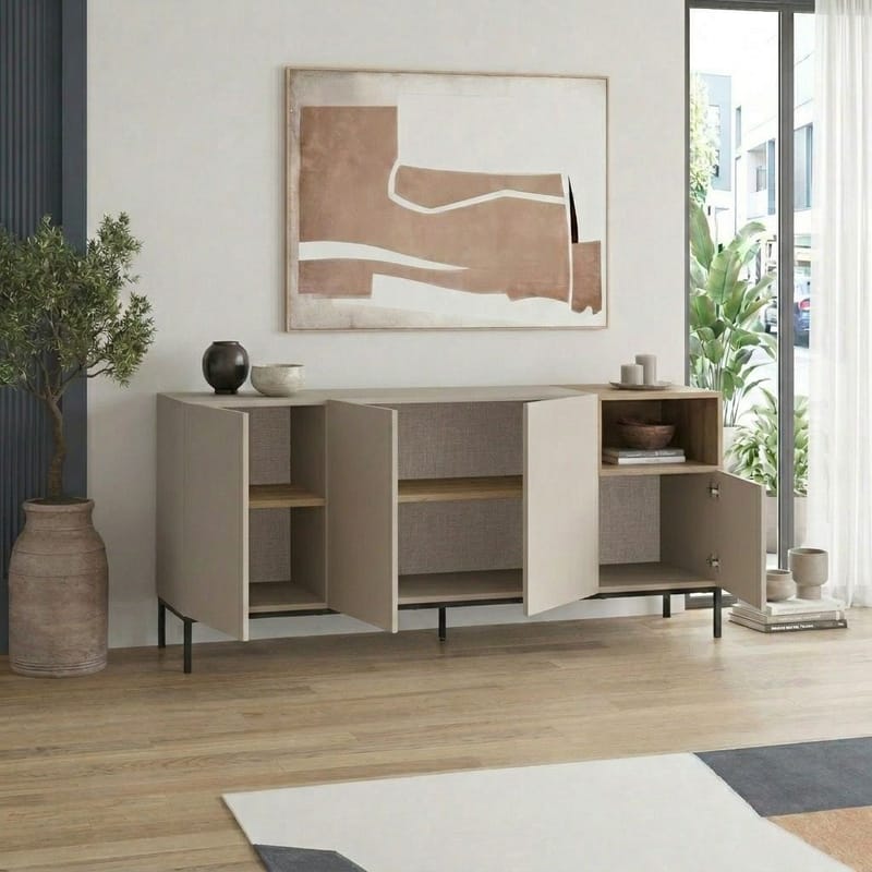 Morlen Konsoll 180x80x41,8 cm - Sandstone, Natural Oak, Black - Møbler - Bord - Avlastningsbord & sidobord - Konsollbord & gangbord