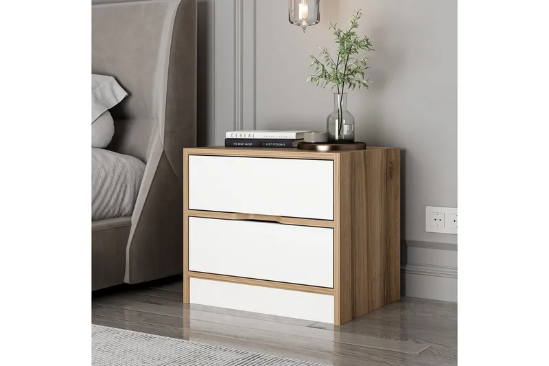 Munna Nattbord 54 cm - Valnøtt/Hvit - Møbler - Bord - Avlastningsbord & sidobord - Sengebord & nattbord