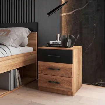 Nattbord Beta med 3 Skuffer - Mauvella eik - Møbler - Bord - Avlastningsbord & sidobord - Sengebord & nattbord