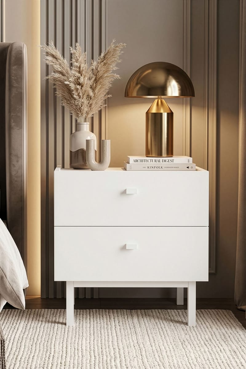 Nattbord Hanah Home Luke (47,9 x 47 x 36,8 cm) Hvit - Hvit - Møbler - Bord - Avlastningsbord & sidobord - Sengebord & nattbord