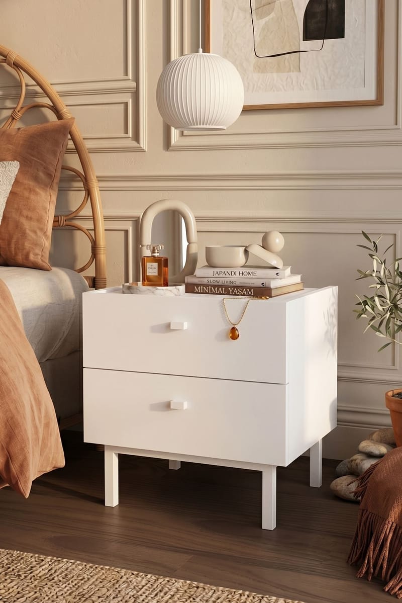 Nattbord Hanah Home Luke (47,9 x 47 x 36,8 cm) Hvit - Hvit - Møbler - Bord - Avlastningsbord & sidobord - Sengebord & nattbord